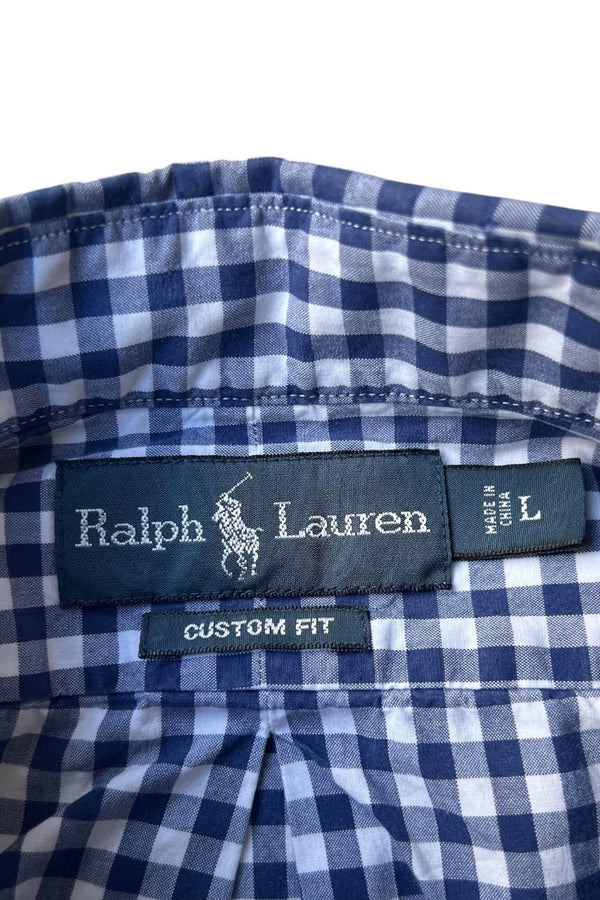 90'S L/S GINGHAM CHECK BD SHIRT / BLUE [SIZE: L USED]