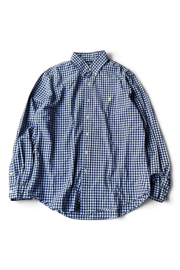 90'S L/S GINGHAM CHECK BD SHIRT / BLUE [SIZE: L USED]