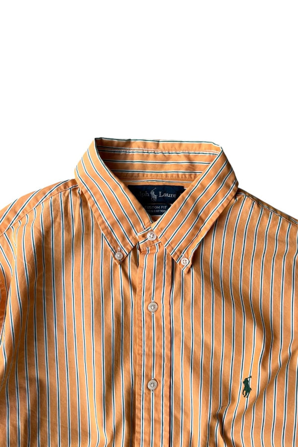 90'S L/S CUSTOM FIT STRIPE SHIRT / ORANGE [SIZE: S USED]