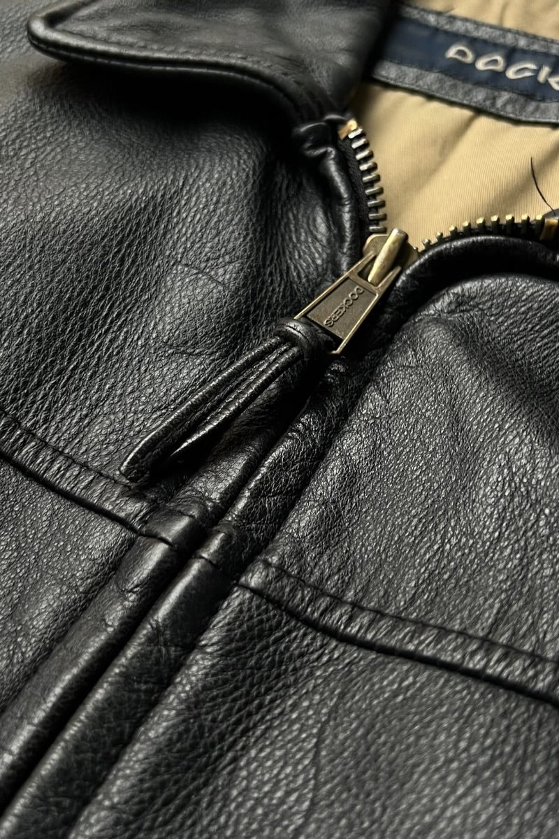 90'S-Y2K EARLY 00'S ZIP LEATHER JACKET / BLACK [SIZE: M USED]