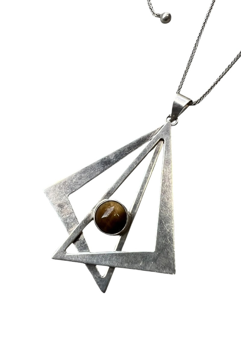 925 SILVER PENDANT NECKLACE W/TIGER EYE / SILVER [SIZE: ONE SIZE USED]