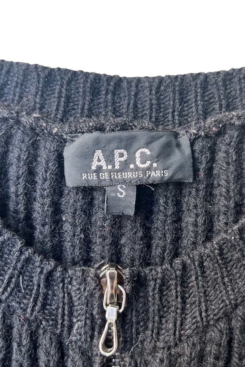 MADE IN FRANCE FULL ZIP WOOL KNIT SWEATER / BLACK [SIZE: S USED]