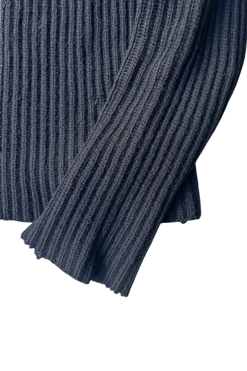 MADE IN FRANCE FULL ZIP WOOL KNIT SWEATER / BLACK [SIZE: S USED]