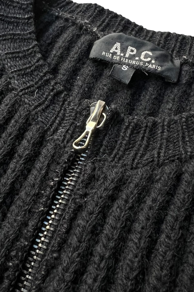 MADE IN FRANCE FULL ZIP WOOL KNIT SWEATER / BLACK [SIZE: S USED]
