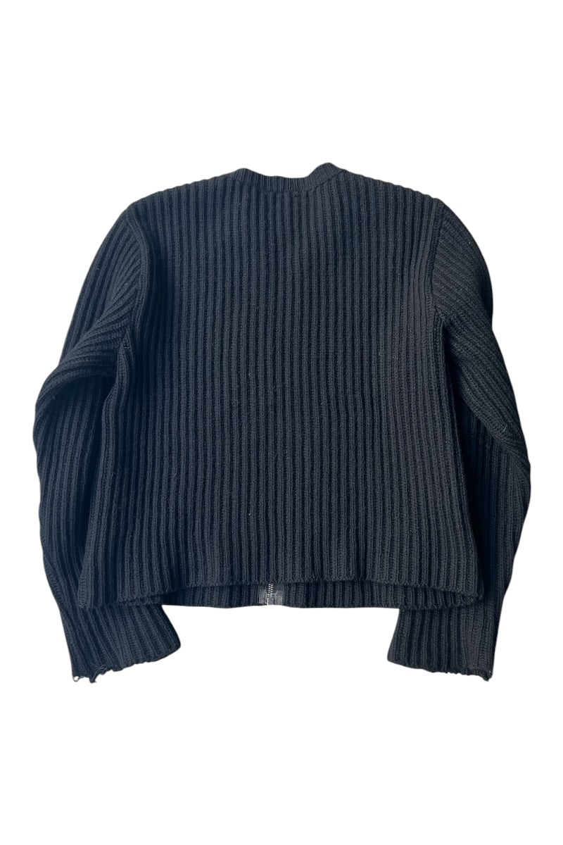 MADE IN FRANCE FULL ZIP WOOL KNIT SWEATER / BLACK [SIZE: S USED]