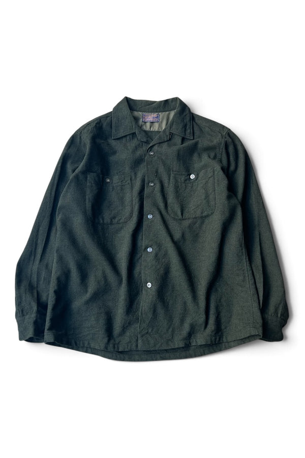 60'S L/S WOOL OPEN COLLAR SHIRT / KHAKI [SIZE: L USED]