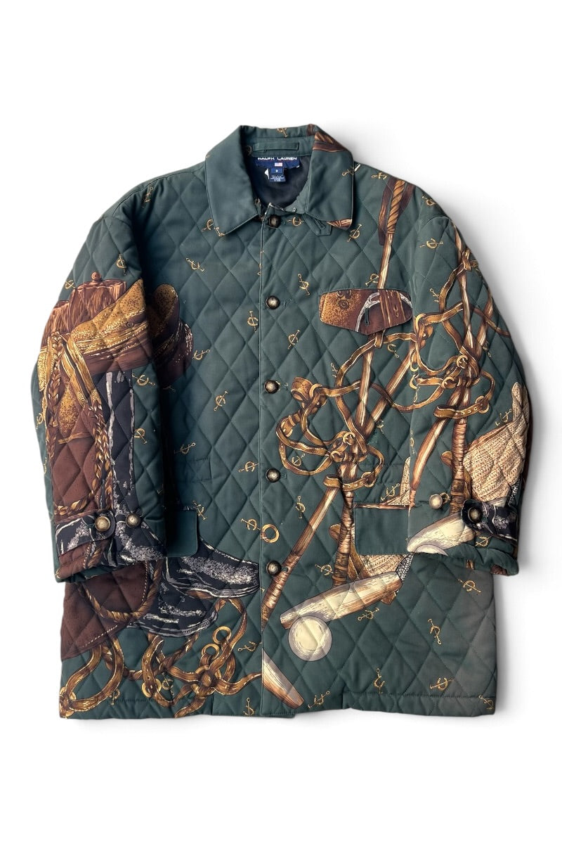 MADE IN USA 90'S ILGWU TAG PATTERN HUNTING JACKET / GREEN [SIZE: S USED]