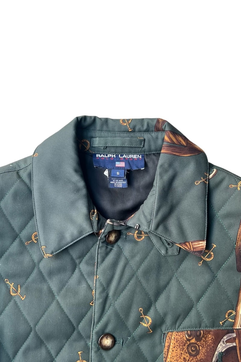 MADE IN USA 90'S ILGWU TAG PATTERN HUNTING JACKET / GREEN [SIZE: S USED]