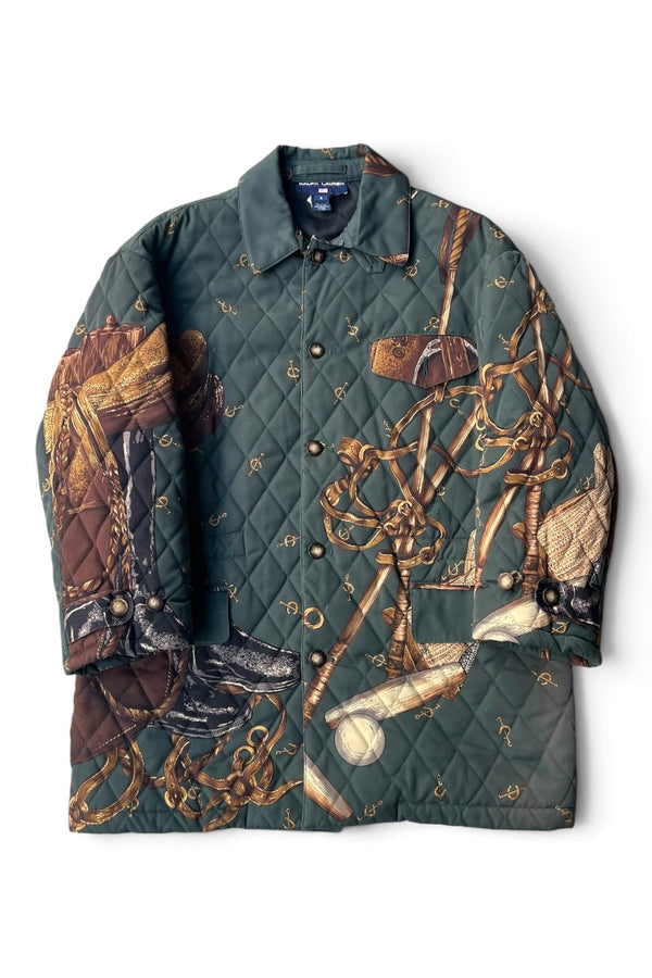 MADE IN USA 90'S ILGWU TAG PATTERN HUNTING JACKET / GREEN [SIZE: S USED]