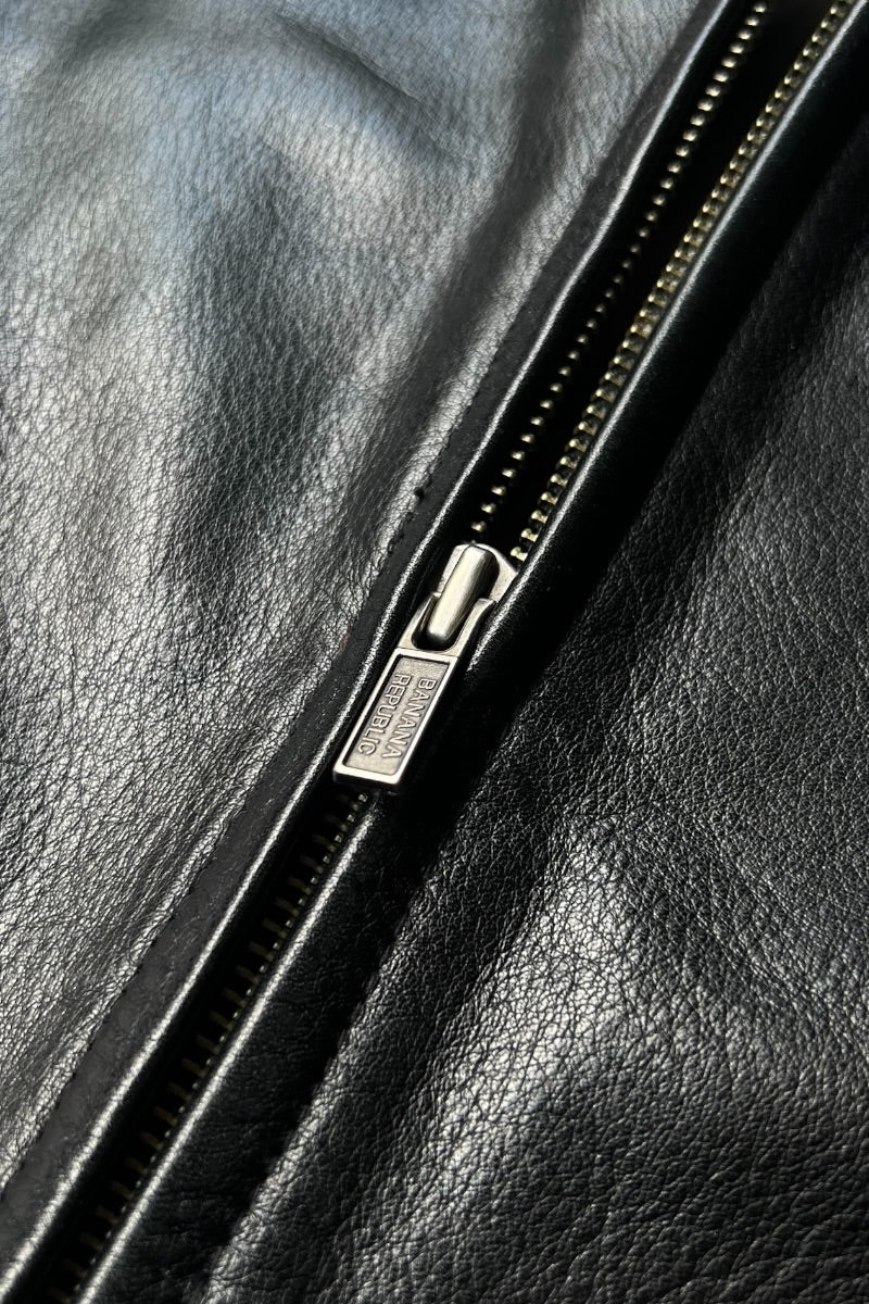 Y2K EARLY 00'S DOUBLE ZIP LEATHER JACKET / BLACK [SIZE: L USED]
