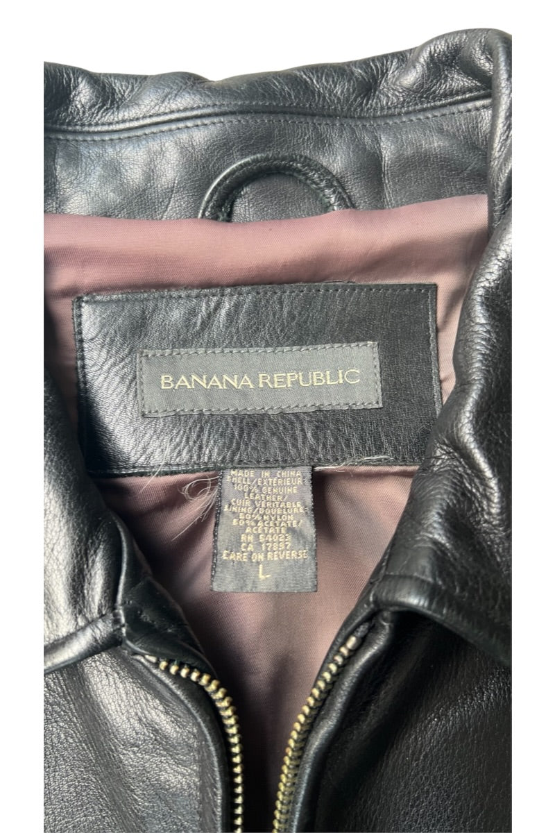 Y2K EARLY 00'S DOUBLE ZIP LEATHER JACKET / BLACK [SIZE: L USED]