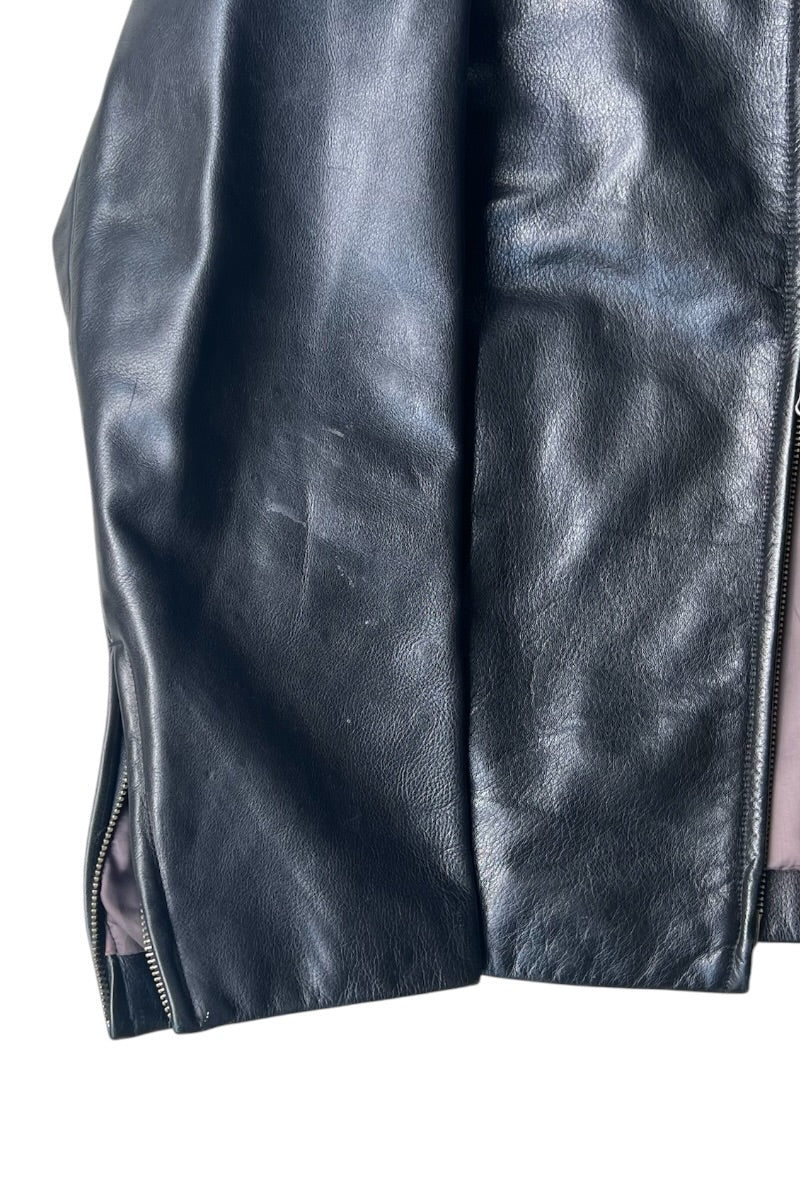 Y2K EARLY 00'S DOUBLE ZIP LEATHER JACKET / BLACK [SIZE: L USED]