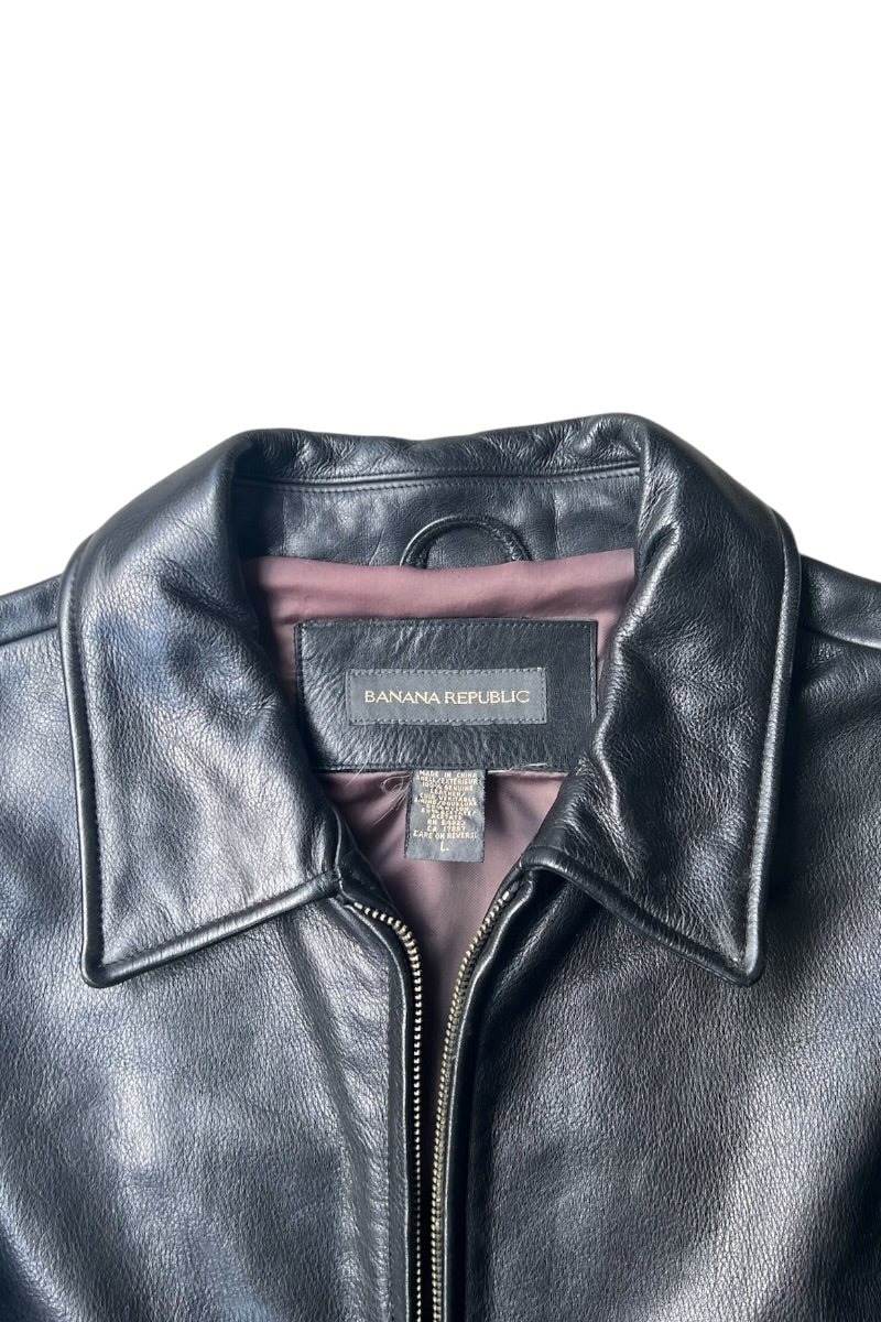 Y2K EARLY 00'S DOUBLE ZIP LEATHER JACKET / BLACK [SIZE: L USED]