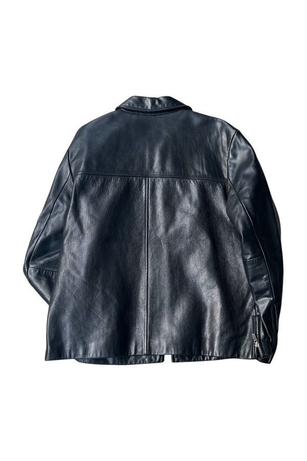 Y2K EARLY 00'S DOUBLE ZIP LEATHER JACKET / BLACK [SIZE: L USED]