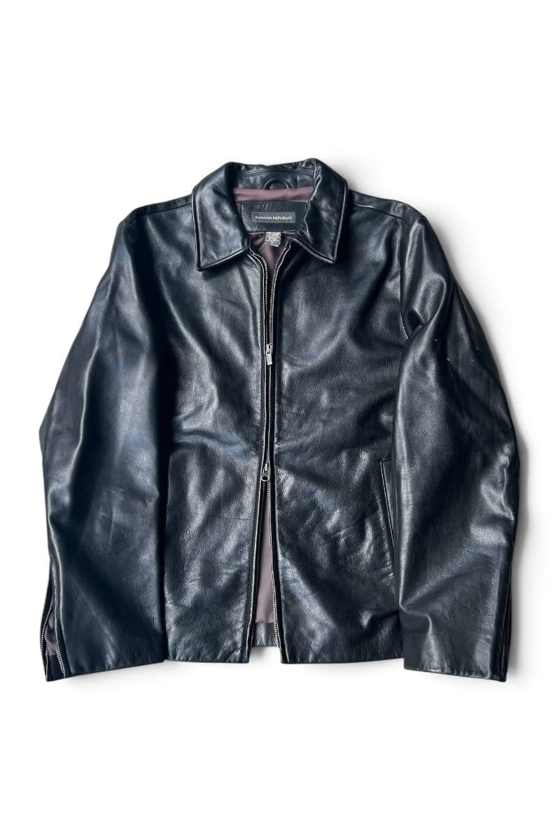 Y2K EARLY 00'S DOUBLE ZIP LEATHER JACKET / BLACK [SIZE: L USED]
