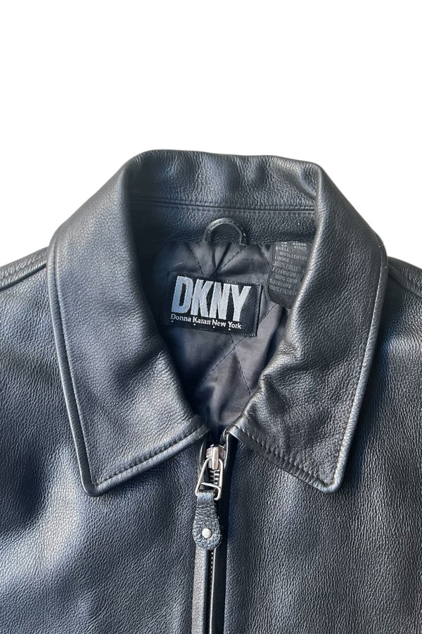 90'S LEATHER ZIP JACKET / BLACK [SIZE: XL USED]