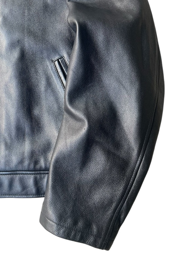 90'S LEATHER ZIP JACKET / BLACK [SIZE: XL USED]