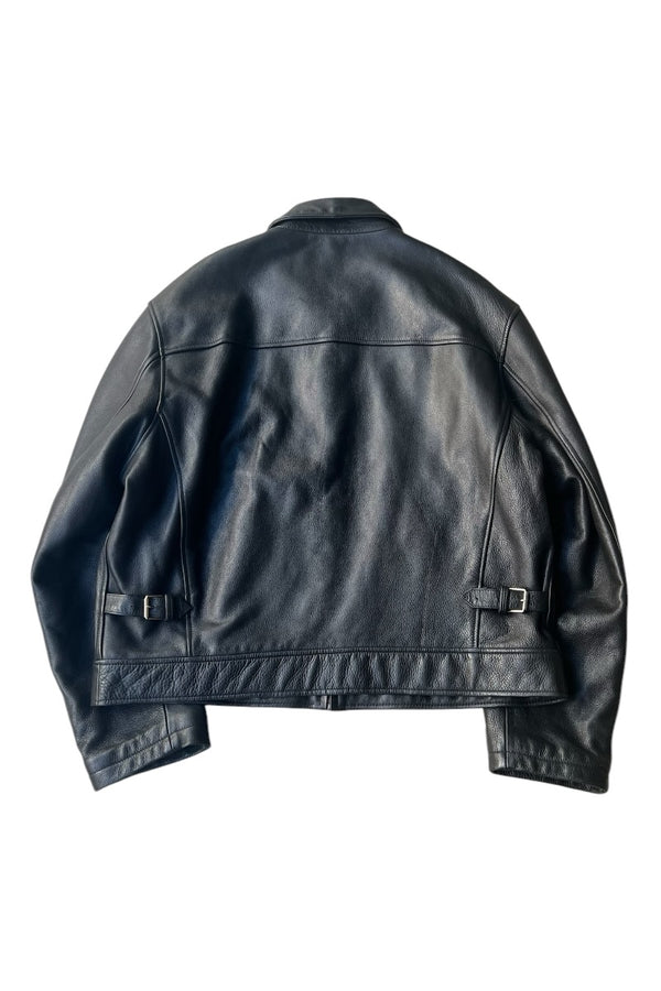 90'S LEATHER ZIP JACKET / BLACK [SIZE: XL USED]