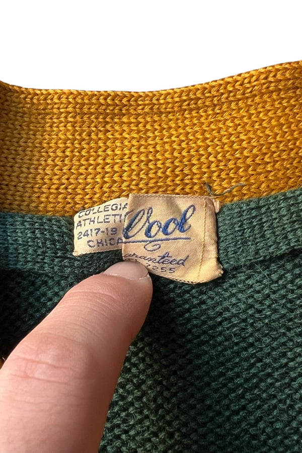 MADE IN USA 50'S LANE TECH HIGH SCHOOL WOOL CARDIGAN / GREEN [SIZE: M USED]