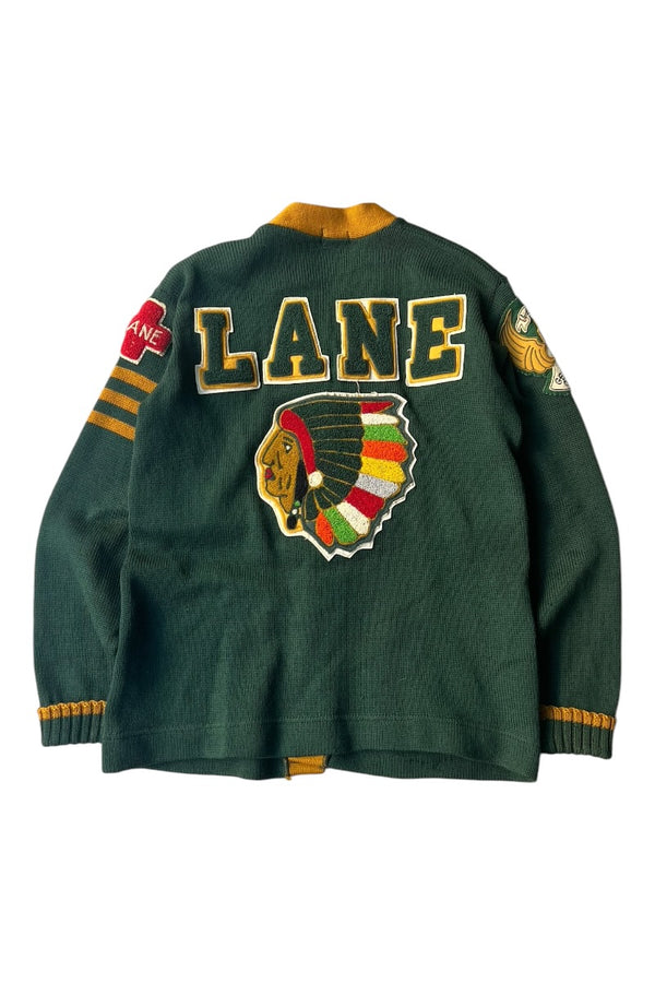 MADE IN USA 50'S LANE TECH HIGH SCHOOL WOOL CARDIGAN / GREEN [SIZE: M USED]