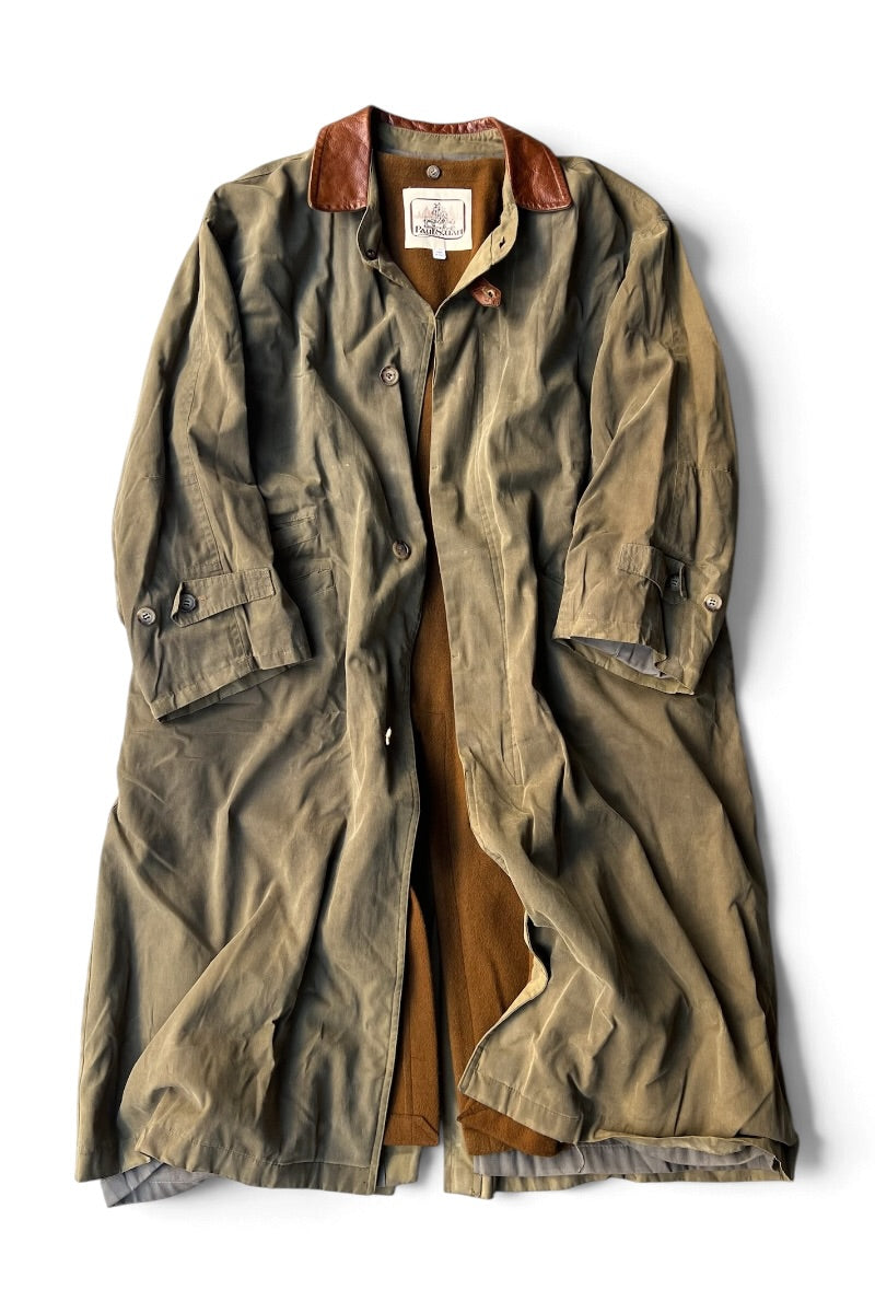 MADE IN USA 80-90'S WAXED LONG COAT / OLIVE [SIZE: S USED]