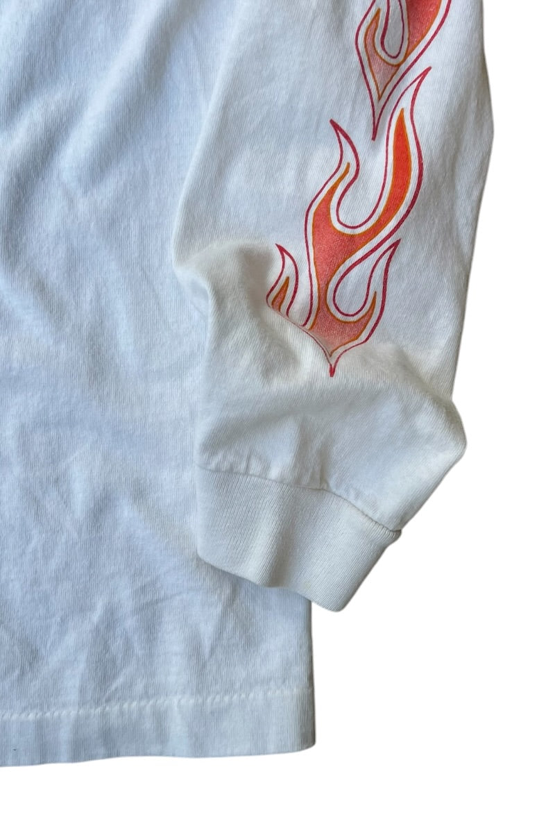 MADE IN USA Y2K EARLY 02'S L/S FIRE FLAME T-SHIRT / WHITE [SIZE: M USED]