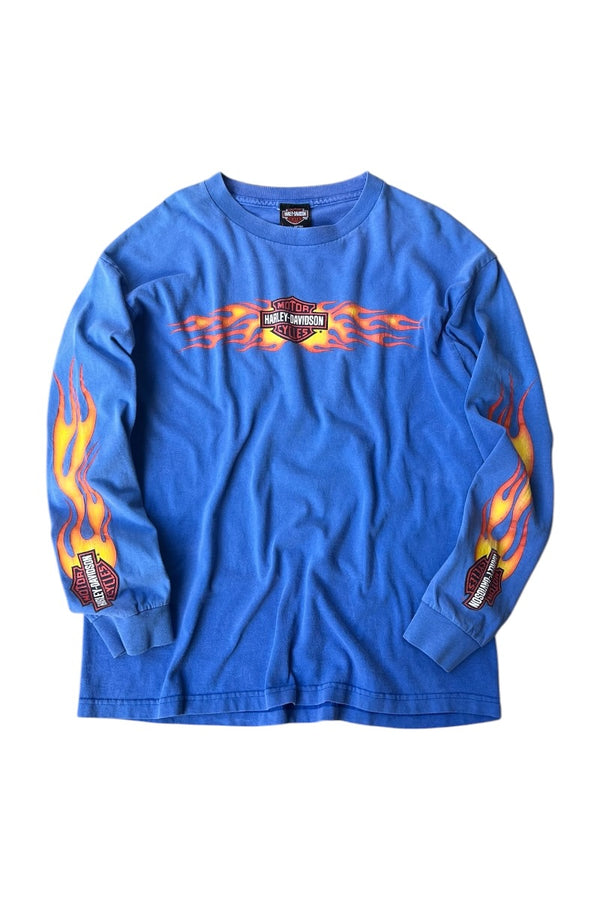 MADE IN MEXICO 03'S Y2K L/S FIRE FLAME T-SHIRT / BLUE [SIZE: L USED]