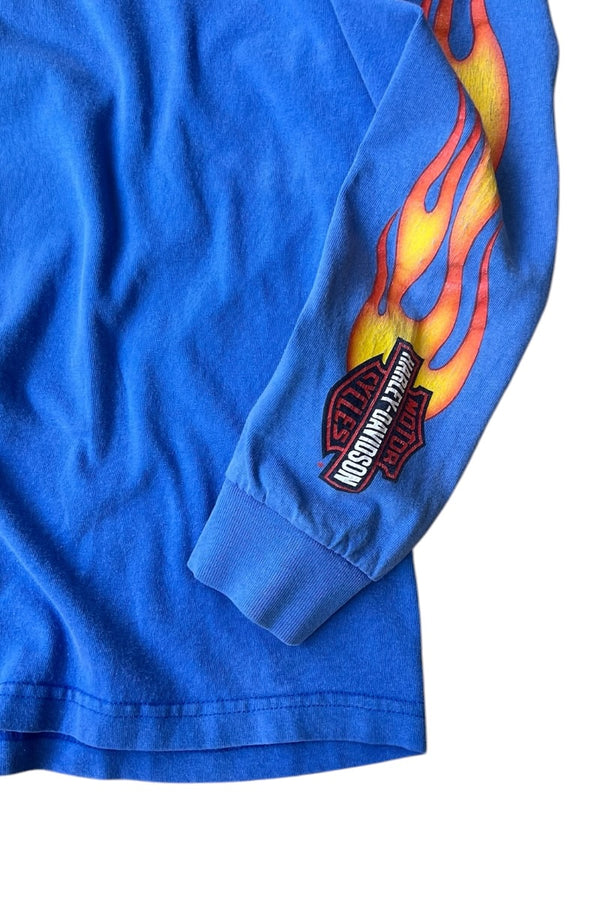 MADE IN MEXICO 03'S Y2K L/S FIRE FLAME T-SHIRT / BLUE [SIZE: L USED]