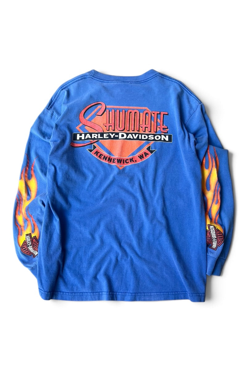 MADE IN MEXICO 03'S Y2K L/S FIRE FLAME T-SHIRT / BLUE [SIZE: L USED]