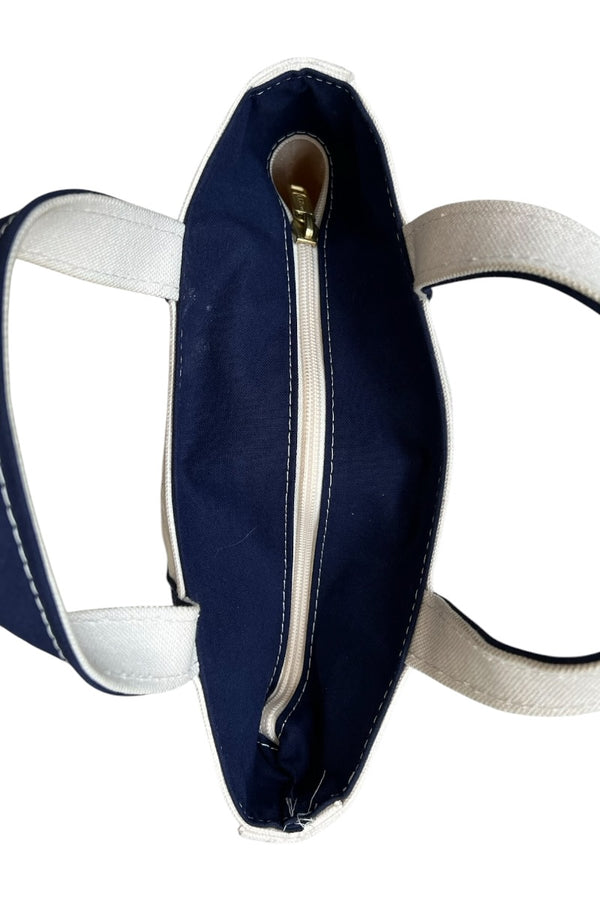 MADE IN USA 90'S BOAT AND TOTE BAG KEAN UNIVERSITY FOUNDATION W/ZIP / NAVY [SIZE: S USED]