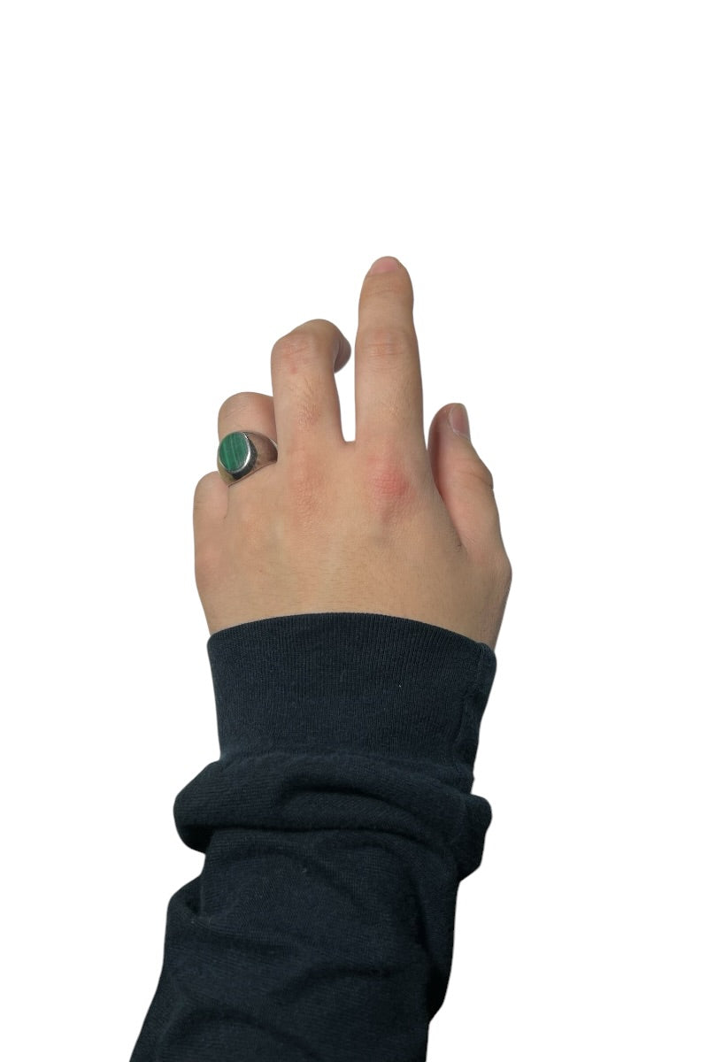 925 SILVER RING W/MALACHITE / SILVER [SIZE: 23号相当 USED]