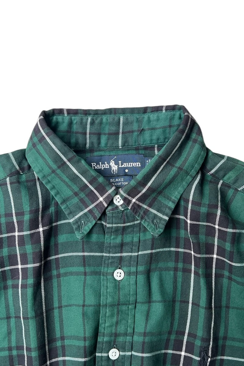 90'S BLAKE L/S CHECK BD SHIRT / GREEN [SIZE: L USED]