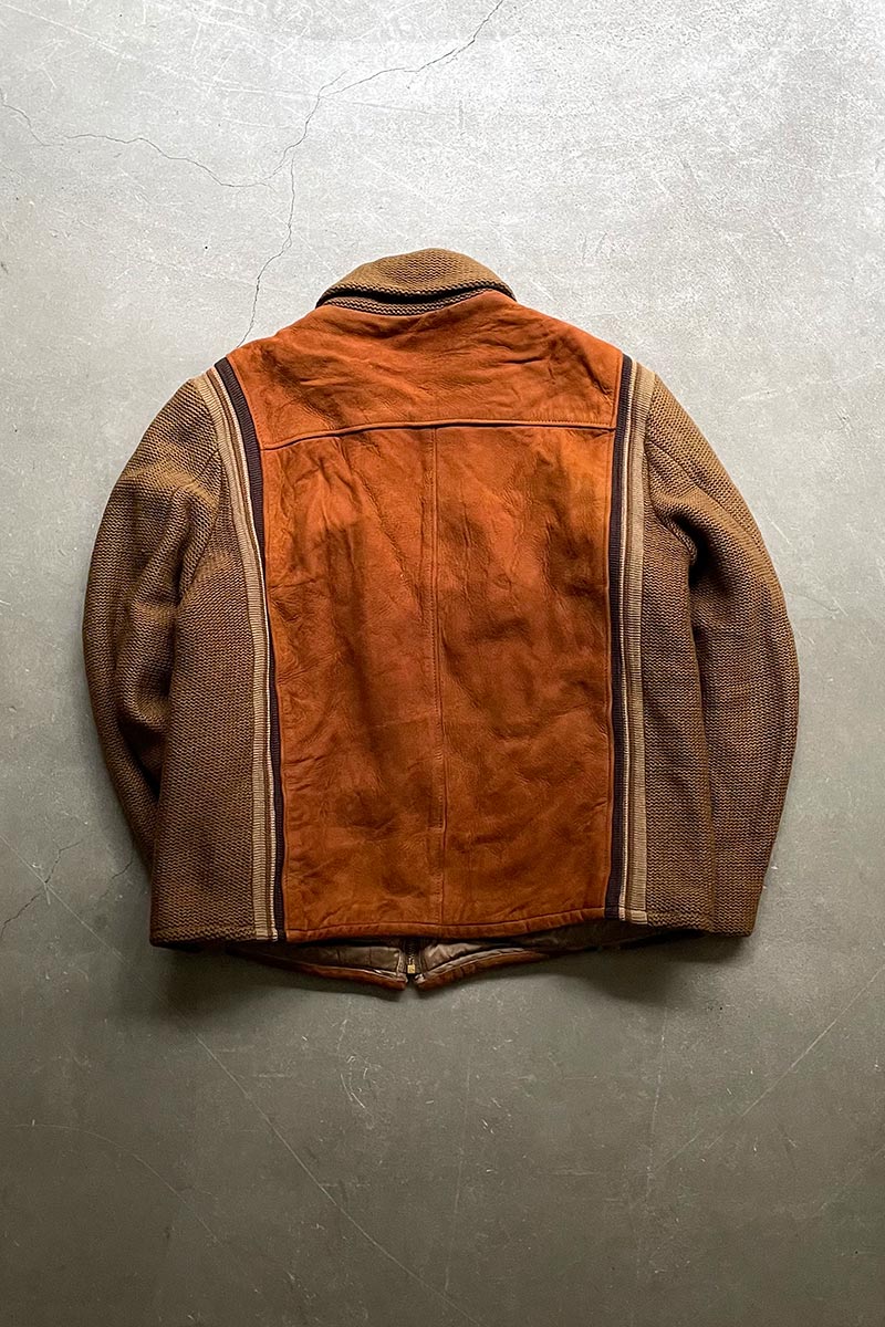 MADE IN USA 60'S SUEDE LEATHER/WOOL SWITCHING ZIP JACKET / BROWN [SIZE: 42 USED]