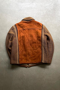 MADE IN USA 60'S SUEDE LEATHER/WOOL SWICHING ZIP JACKET / BROWN [SIZE: 42 USED]