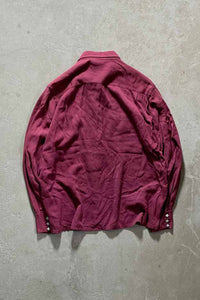 70'S L/S OPEN COLLAR REYON WESTERN SHIRT / RED [SIZE: M USED]