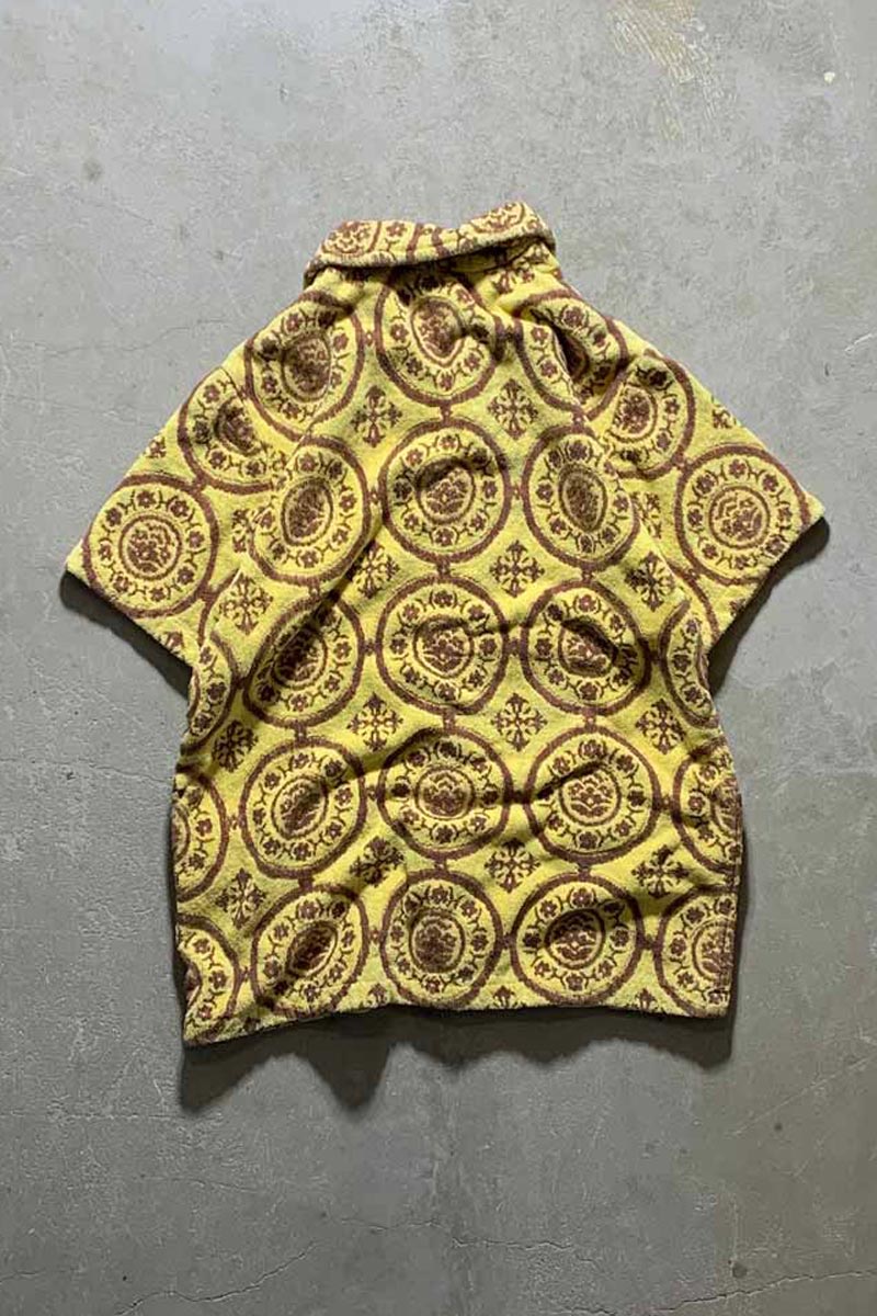 MADE IN BRAZIL 60-70'S PATTERN S/S BEACH SHIRT/ YELLOW [SIZE:L USED]