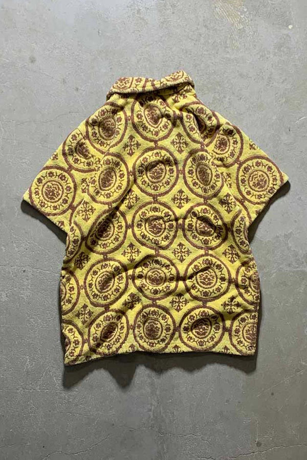 MADE IN BRAZIL 60-70'S PATTERN S/S BEACH SHIRT/ YELLOW [SIZE:L USED]