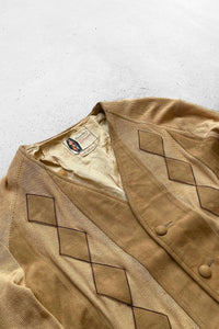 60'S SUEDE KNIT CARDIGAN / BEIGE [SIZE: M相当 USED]