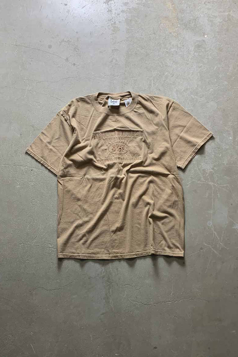 MADE IN USA 90'S S/S NFL NY JET EMBROIDERED SPORT T-SHIRT / BEIGE [SIZE: L USED]