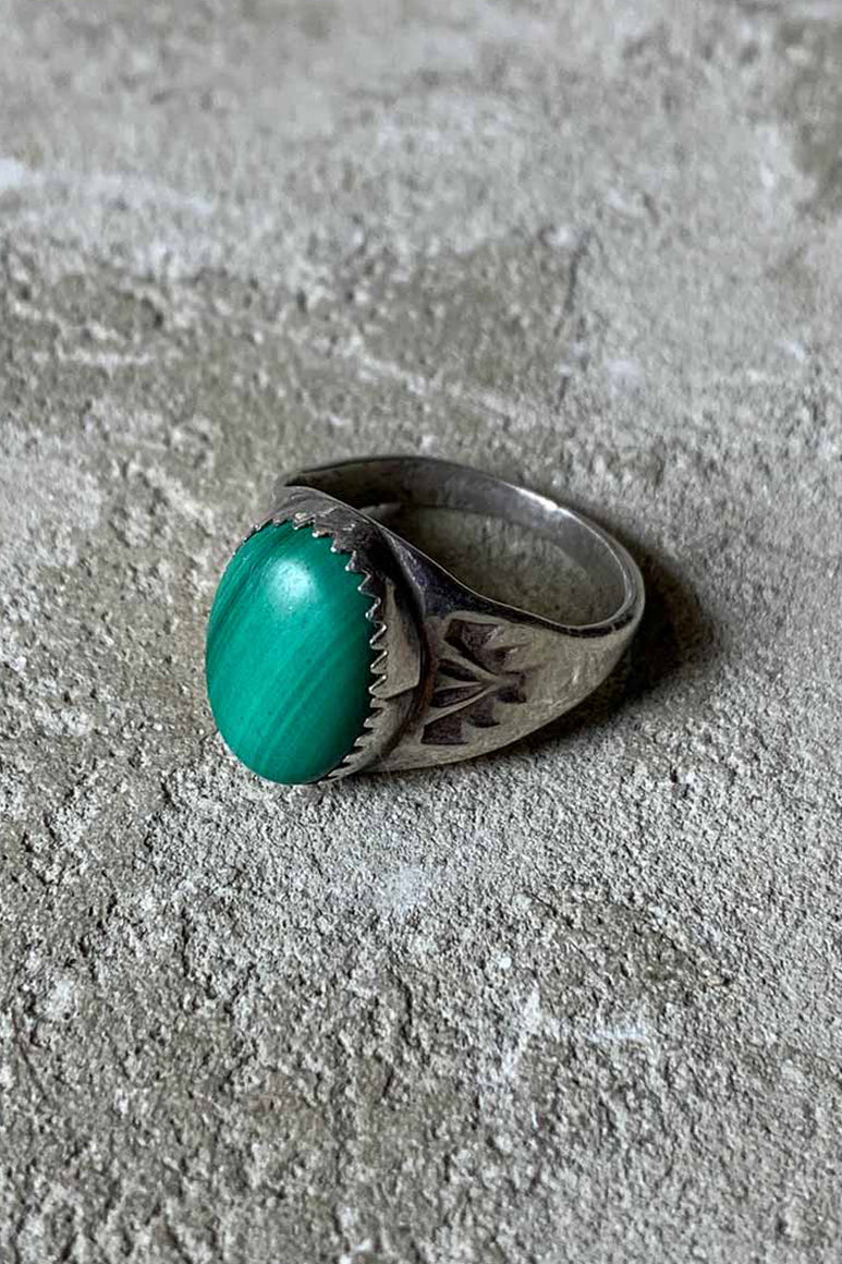 925 SILVER RING W/MALACHITE [SIZE: 14.5号相当 USED]