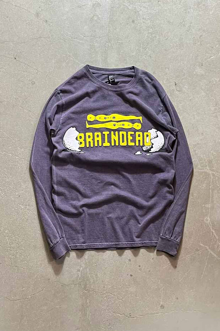 BRAINDEAD L/S PRINT T-SHIRT / PURPLE [SIZE: XS USED]