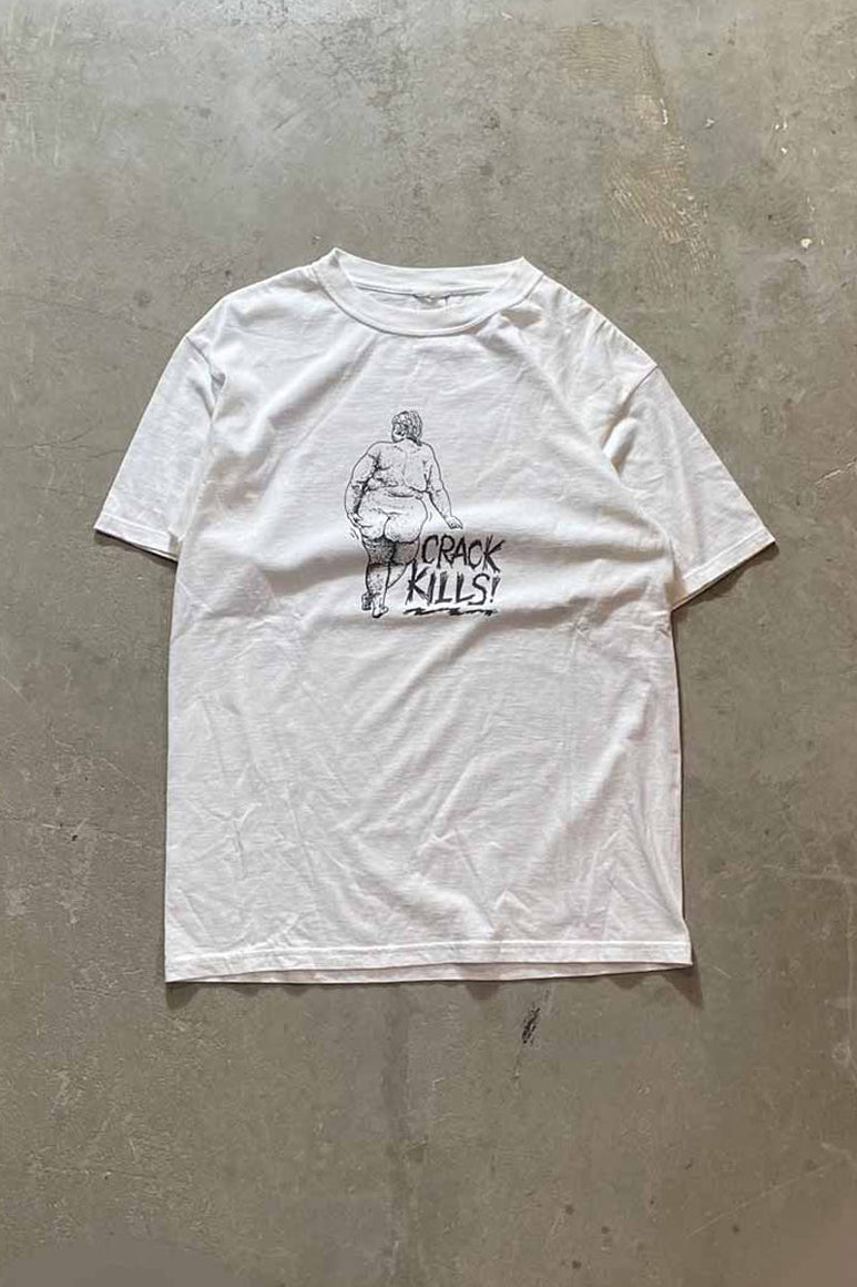 MADE IN USA 90'S CRACK KILLS! T-SHIRT / WHITE [SIZE: L USED]