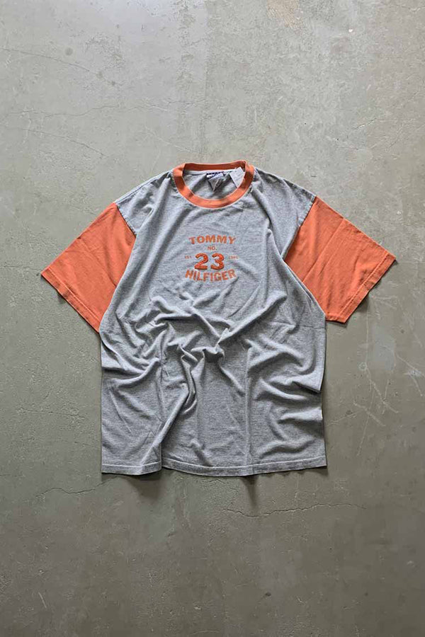 MADE IN MEXICO 90s RINGER T-SHIRT / GRAY / ORANGE [SIZE: XL USED]