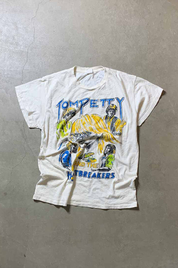 80'S S/S TOM PETTY AND THE HEARTBREAKERS PRINT BAND T-SHIRT / WHITE [SIZE: L USED]