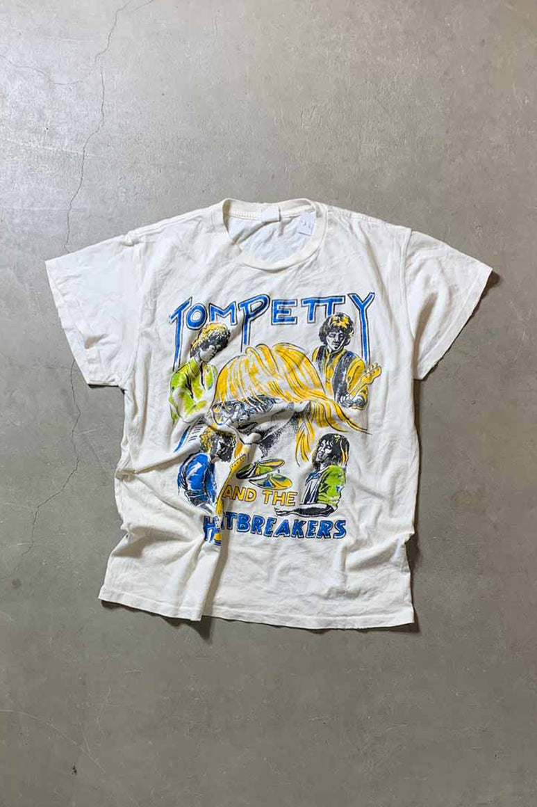 80'S S/S TOM PETTY AND THE HAERT BREAKERS PRINT BAND T-SHIRT / WHITE [SIZE: L USED]
