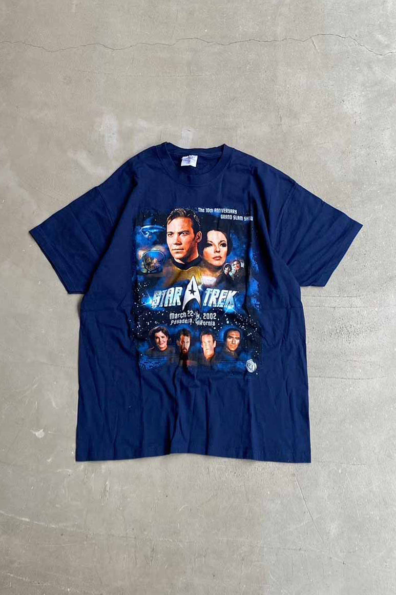 02'S S/S STAR TREK PASADENA CALIFORNIA PRINT MOVIE T-SHIRT / NAVY [SIZE: L USED]