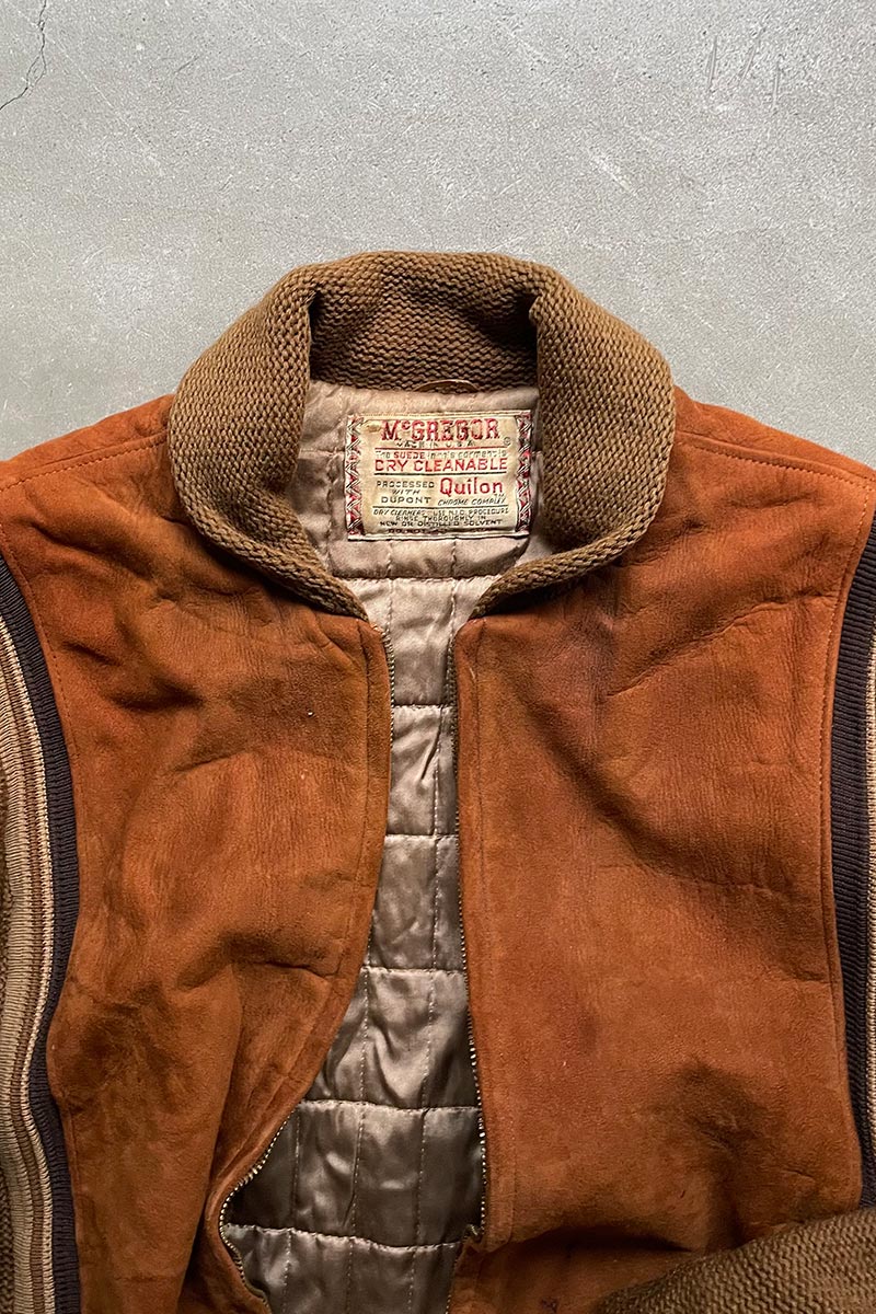 MADE IN USA 60'S SUEDE LEATHER/WOOL SWITCHING ZIP JACKET / BROWN [SIZE: 42 USED]