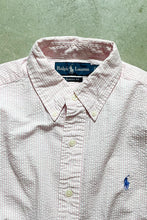 画像をギャラリービューアに読み込む, 90&#39;S S/S SEERSUCKER STRIPE SHIRT / PINK [SIZE: S USED]
