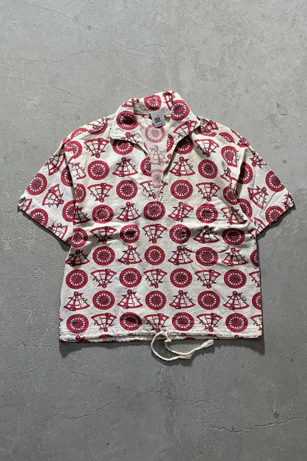 60-70'S V-NECK DESIGN S/S POLO SHIRT/ BEIGE [SIZE:M USED]