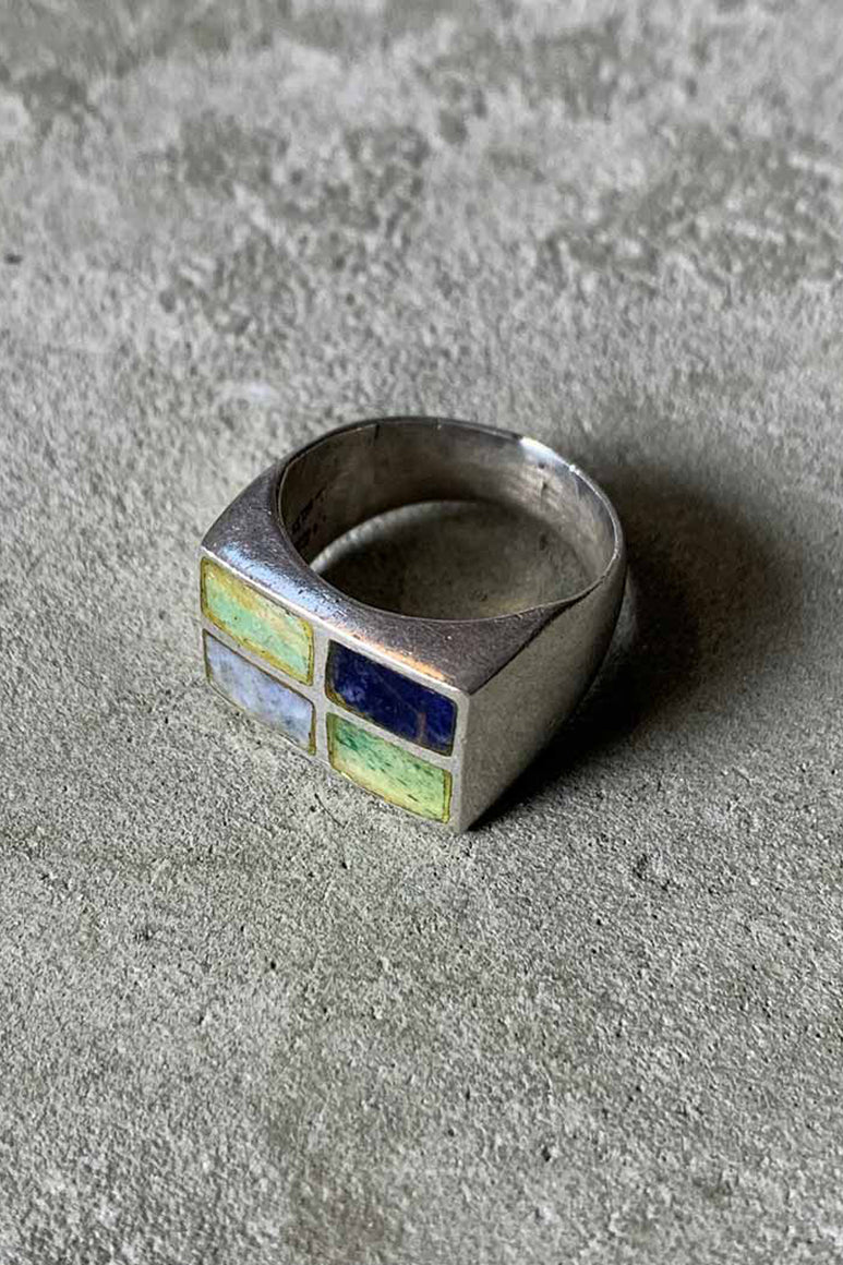 MADE IN MEXICO 925 SILVER RING W/STONES [SIZE: 14号相当 USED]